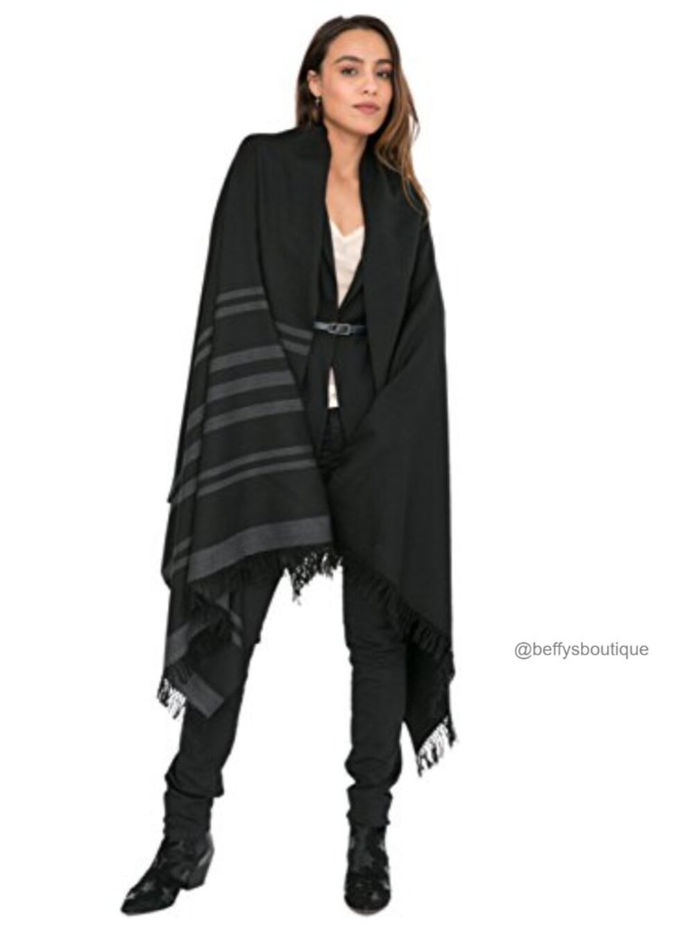 Merino Wool Oversized Striped Shawl Wrap Travel Blanket Scarf